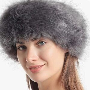 Brand New Elegant Gray Faux Fur Head Band with Elastic